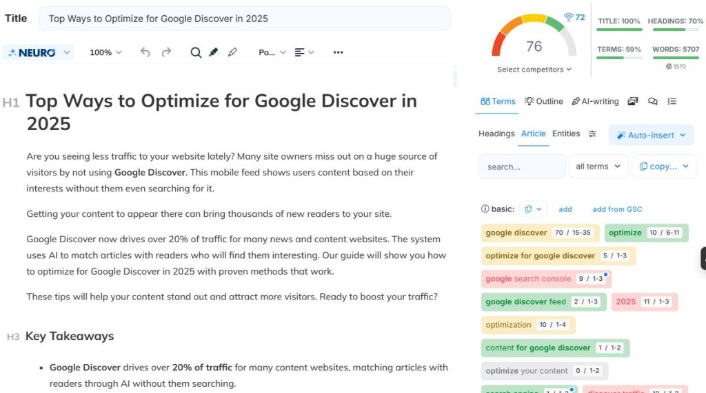 SERP Analysis Tool Screenshot with Easy-to-See Analysis